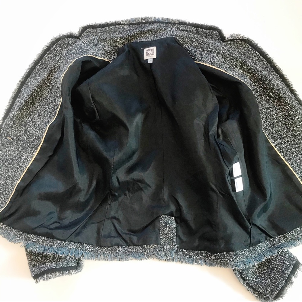 Anne Klein Notch Lapel Tweed Blazer Jacket Black - Picture 2 of 8